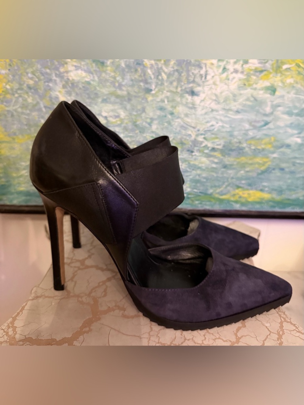 Kenneth Cole Navy Suede and Black Leather Heels